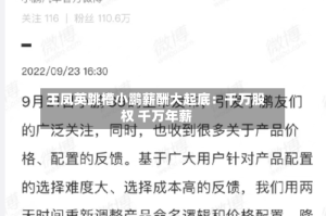 王凤英跳槽小鹏薪酬大起底：千万股权 千万年薪