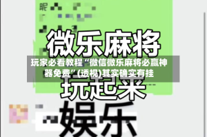 玩家必看教程“微信微乐麻将必赢神器免费”(透视)其实确实有挂
