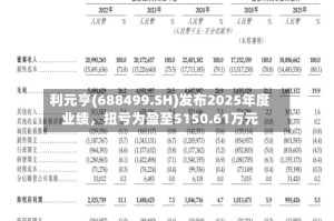 利元亨(688499.SH)发布2025年度业绩，扭亏为盈至5150.61万元