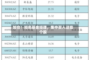 加仓！知名基金经理，集中买入这些个股