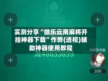 实测分享“微乐云南麻将开挂神器下载	”作弊(透视)辅助神器使用教程-第2张图片