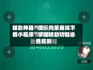 辅助神器“微乐内蒙麻将下载小程序”掌握辅助功能必胜规则-第1张图片