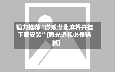 强力推荐“微乐湖北麻将开挂下载安装”(曝光透视必备猫腻)-第2张图片